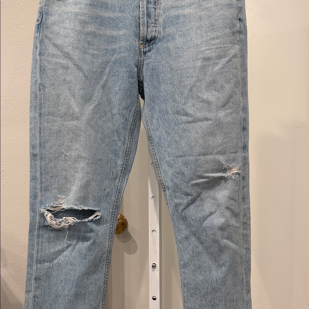 AGOLDE Riley High Rise Straight Crop Jeans 27 Shatter Light Wash Distressed - Picture 3 of 11